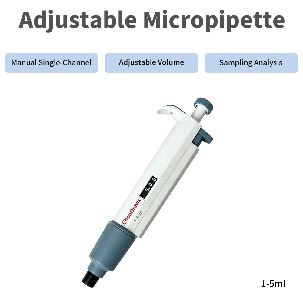 Single-Channel Pipette Adjustable Volume Pipettor, Micropipette 1-5mL | Ergonomic Design, Precise Dial Control