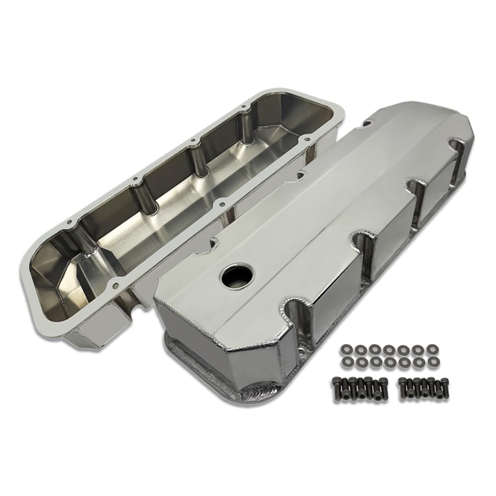 Aflle Racing Polished Aluminum Tall Valve Covers w/Hole Fit Chevy BBC
