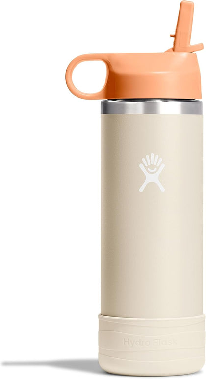 Kids Water Bottle for School - Stainless Steel and Insulated with Straw Cap - 18 Oz Coconut