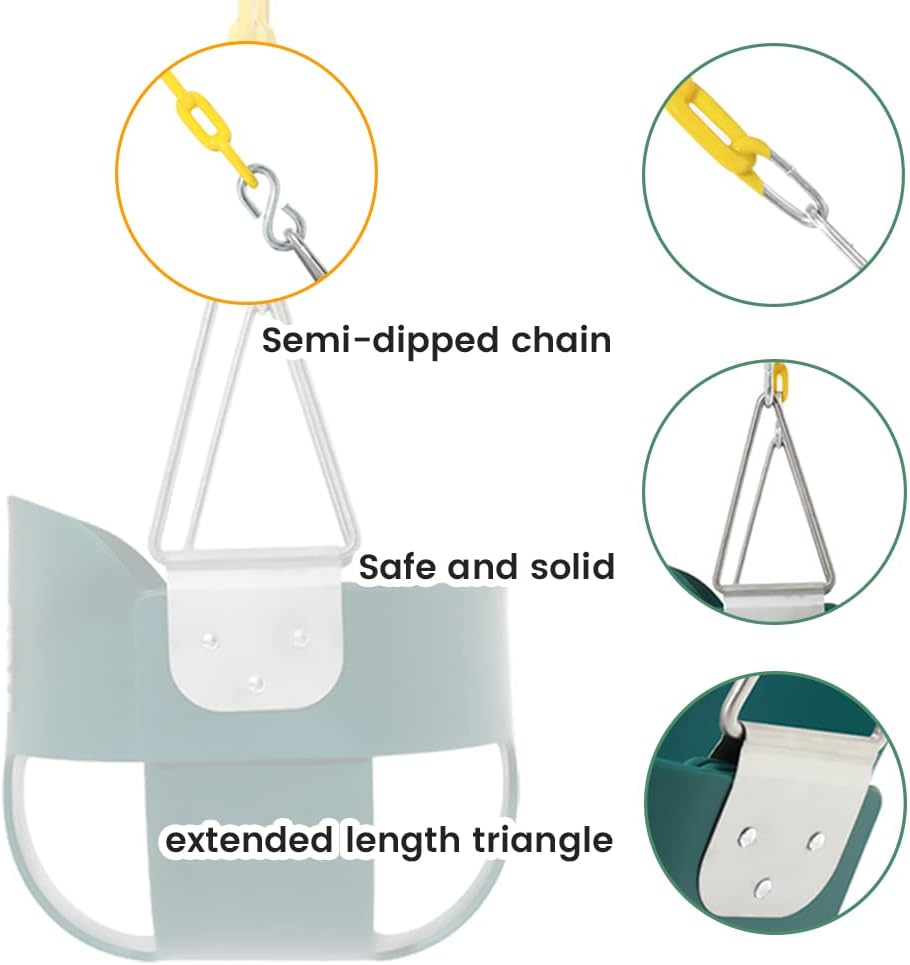 59 High Back Full Bucket Toddler Swing Seat with Heavy Duty Plastic Coated Chains, Fully Assembled for Playground