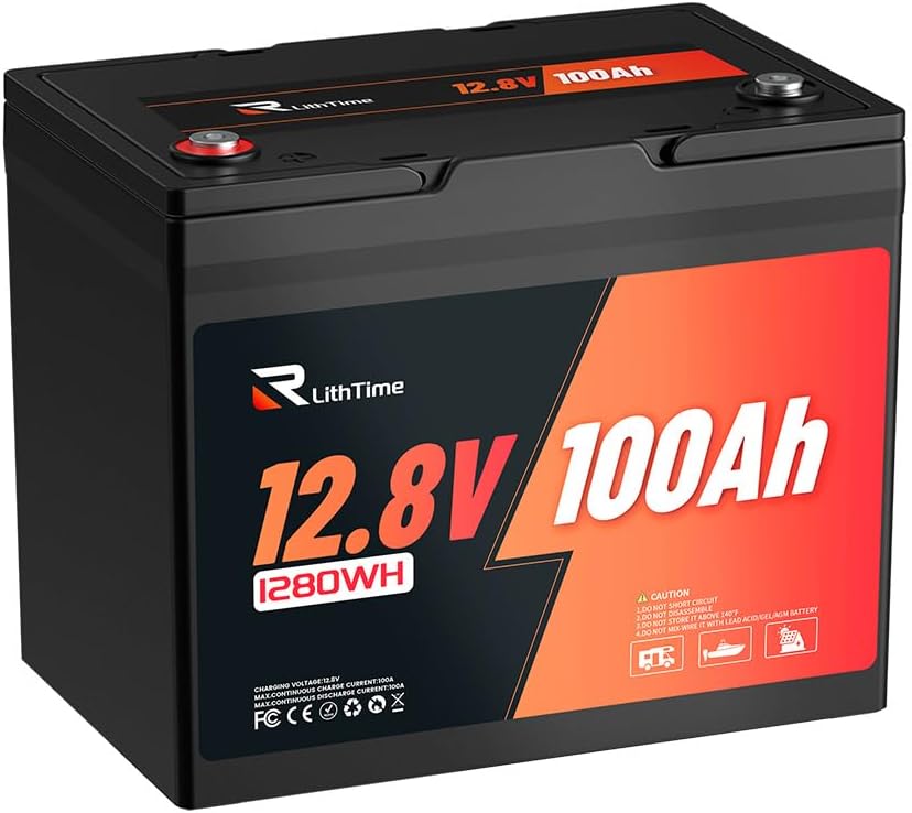 12V100Ah Group 24LiFePO4 Lithium Battery, 100Ah Lithium Deep Cycle Battery, Max.1280Wh, 100A BMS, 15000 Cycles