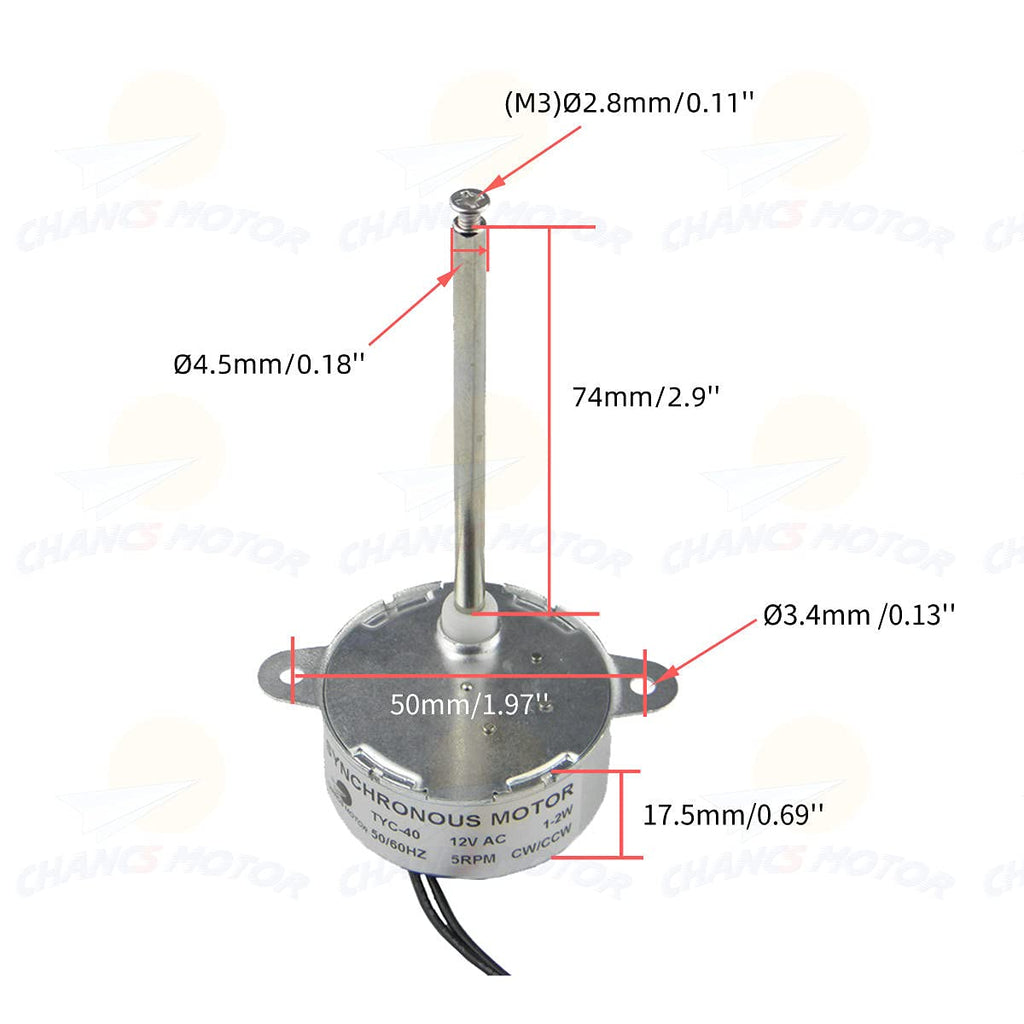 CHANCS TYC-40 12V 5RPM AC Inner-Screw Shaft 74mm Synchronous Motor with AC Wall Power Adapter - Input 110V Output AC 12V for Christmas Decoration