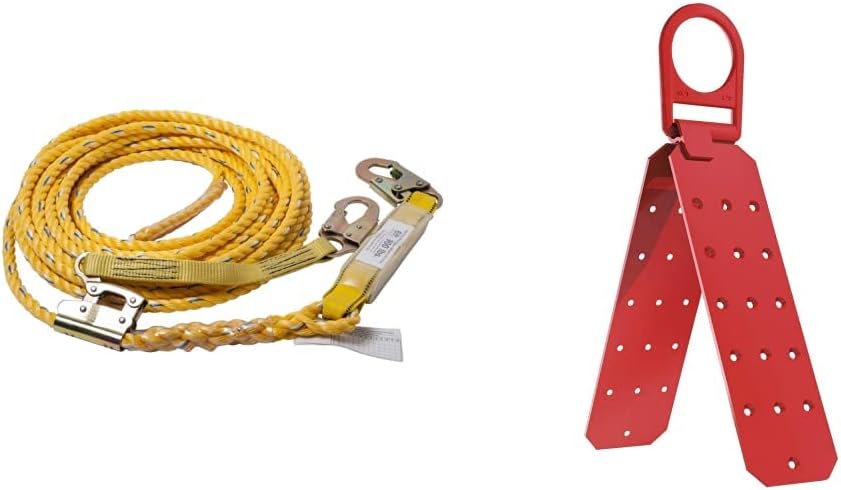 01320 VLA-50 Poly Steel Vertical Lifeline Assembly, 50-Foot & PeakWorks Roof Anchor Bracket, Fall Arrest System, Tool