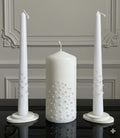 Pearl Cascade Unity Candle Set for Wedding Ceremony & Reception, White Unity Candles 6” Pillar & Two 10” Taper