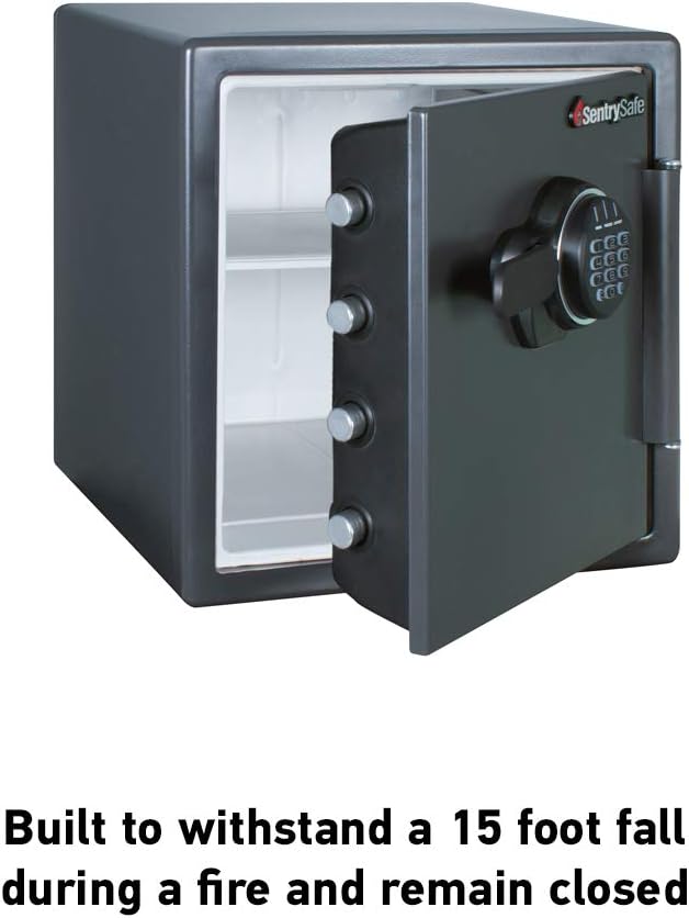 Black Fireproof Safe with Digital Push Button Keypad, Home Safe For Money, Documents, and other Valuables, 1.23 Cubic