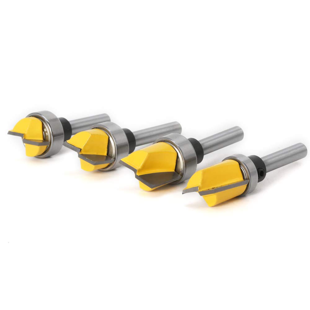 Flush Trim Router Bit Set, 4Pcs 1/4" Shank Ball Bearing Carbide | Anti-kickback anti-stick coating, balanced cut