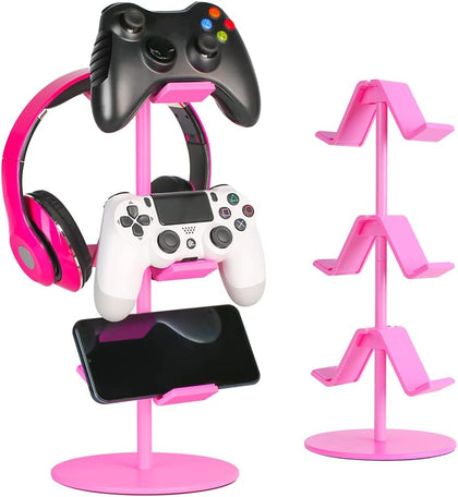 Controller Holder Pink,Headphone Stand,3 Tier Multi Adjustable Game Controller Headset Hanger for All Universal