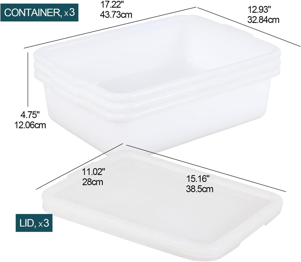 3-Pack Commercial Bus Boxes with Lids, Dough Proofing Boxes, White