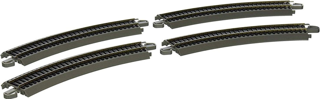 Trains 15" Radius Curved Track 4PK NS Rail with Roadbed HO Scale | Snap-Fit E-Z Track, 15” Radius Curved Track