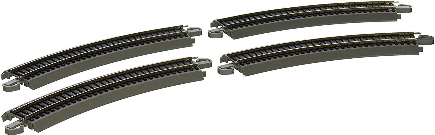 Trains 15" Radius Curved Track 4PK NS Rail with Roadbed HO Scale | Snap-Fit E-Z Track, 15” Radius Curved Track
