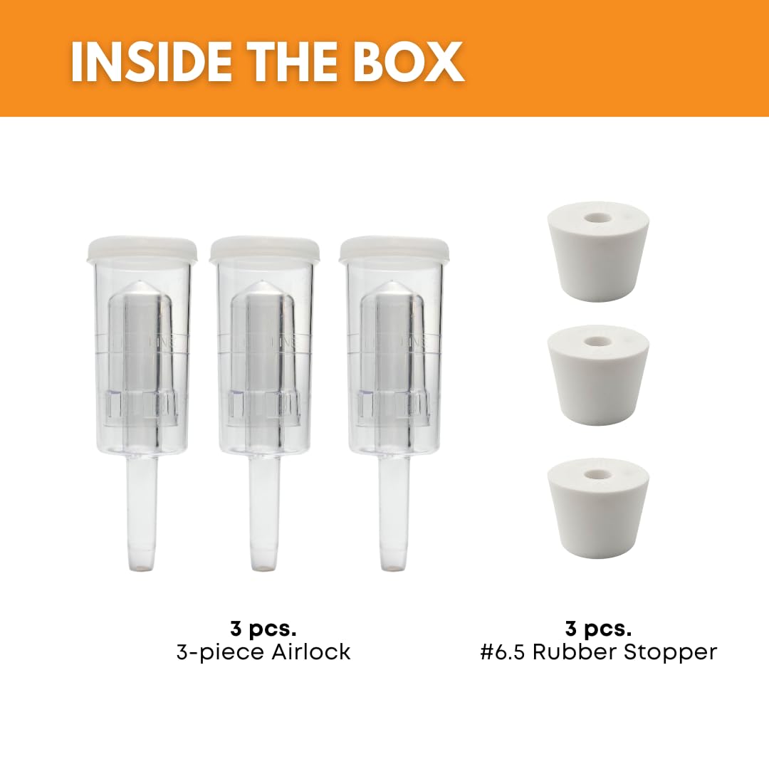 3 Piece Airlock for Fermentation Hydrolocks for Fermenting Wine and Beer with Drilled Rubber Stopper Durable Carboy