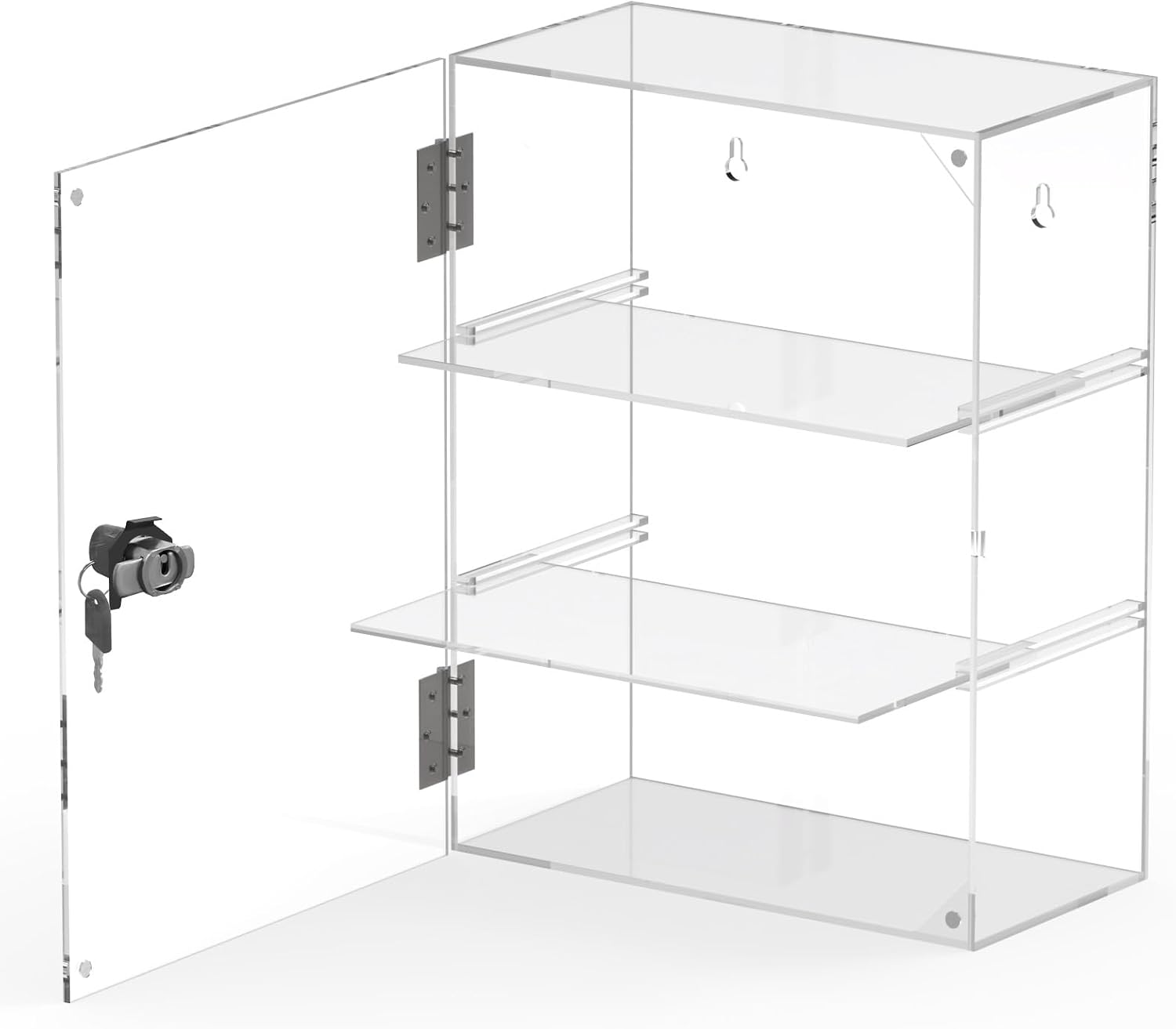 3 Tier Acrylic Display Case, Clear Countertop Cabinet with Lock | Removable Shelves, 4mm Hard Acrylic, No Assembly