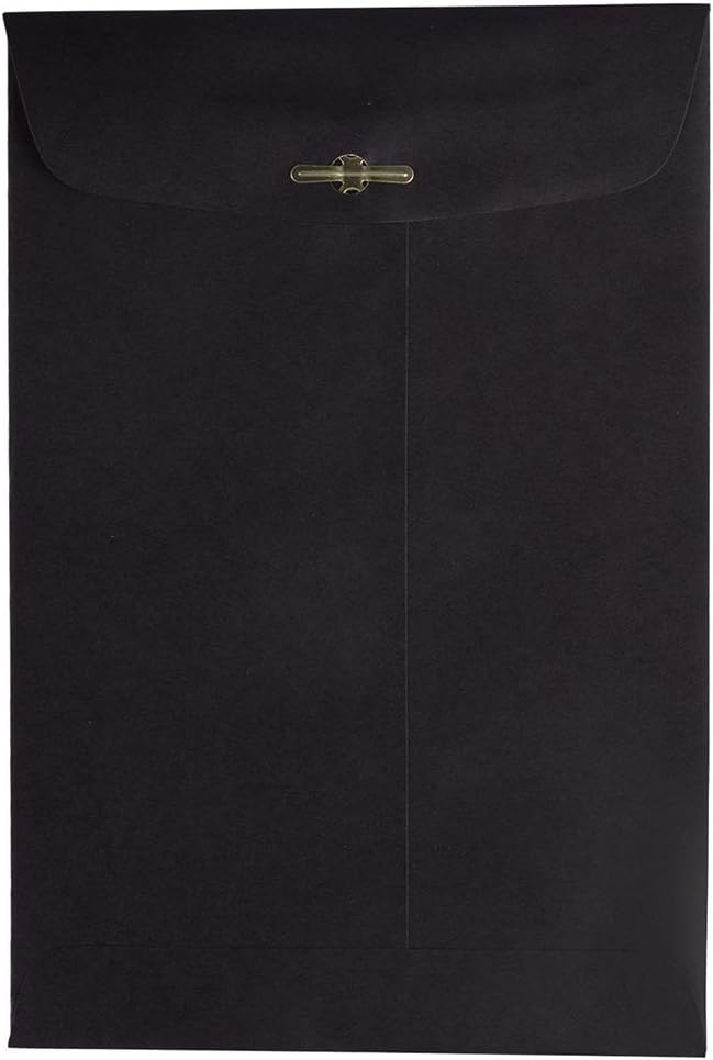 6 x 9 Open End Catalog Envelopes with Clasp Closure - Black - 10/Pack
