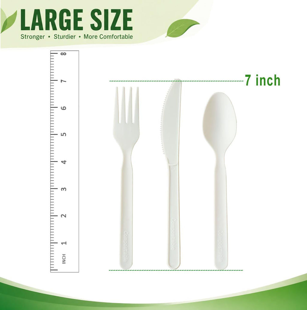150 Count 7" Heavy-duty Compostable Utensils Cutlery Set