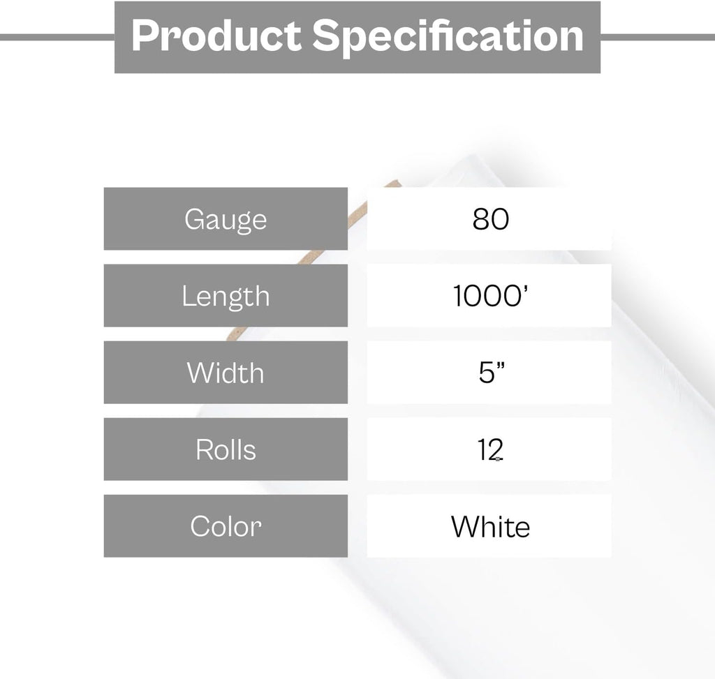 PSBM Dark White Mini Stretch Wrap with Plastic Handle 5" x 1000' 12 Rolls