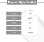 PSBM Dark White Mini Stretch Wrap with Plastic Handle 5" x 1000' 12 Rolls