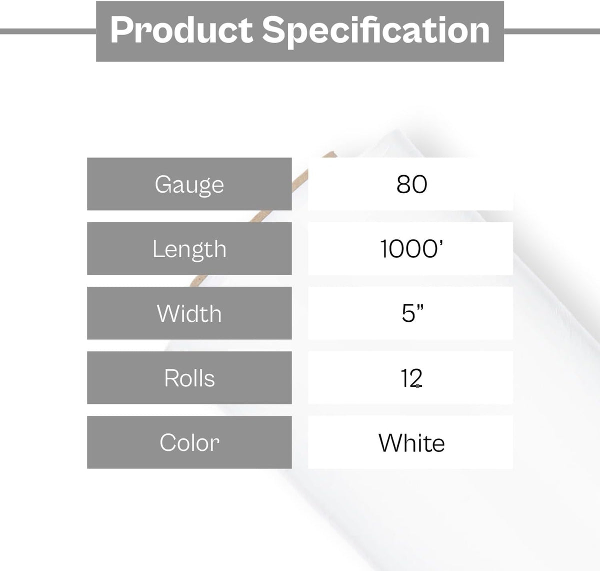 PSBM Dark White Mini Stretch Wrap with Plastic Handle 5" x 1000' 12 Rolls