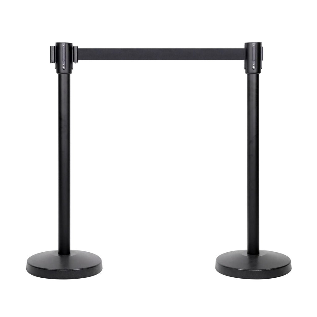 Premium Crowd Control Stanchions with 6.5 ft Retractable Belt, Easy Assembly, Sturdy, Black, Pack of 2