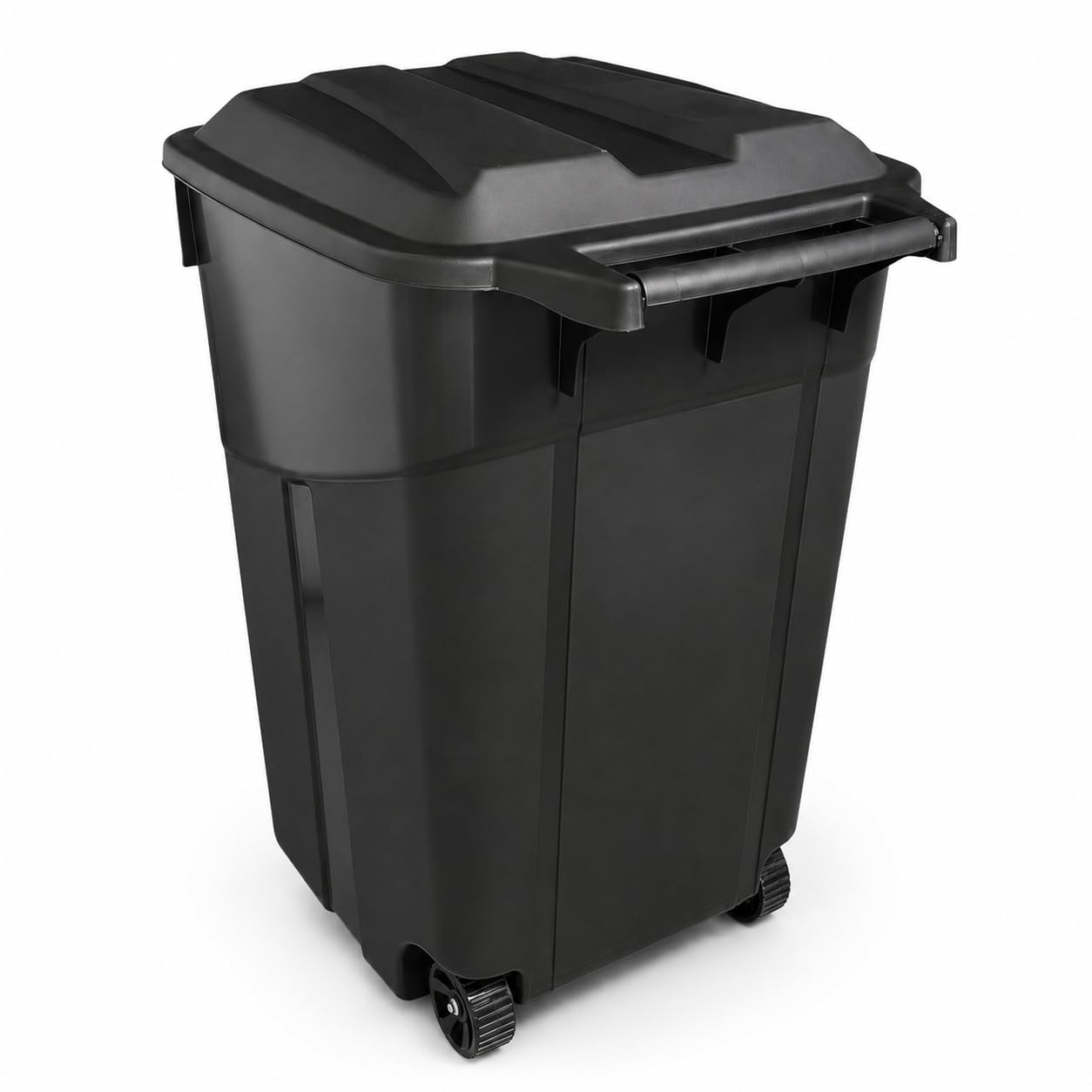32 Gallon Outdoor Trash Can with Attached Lid Wheeled Heavy-Duty | Garbage Bin, Impact-Resistant Polypropylene