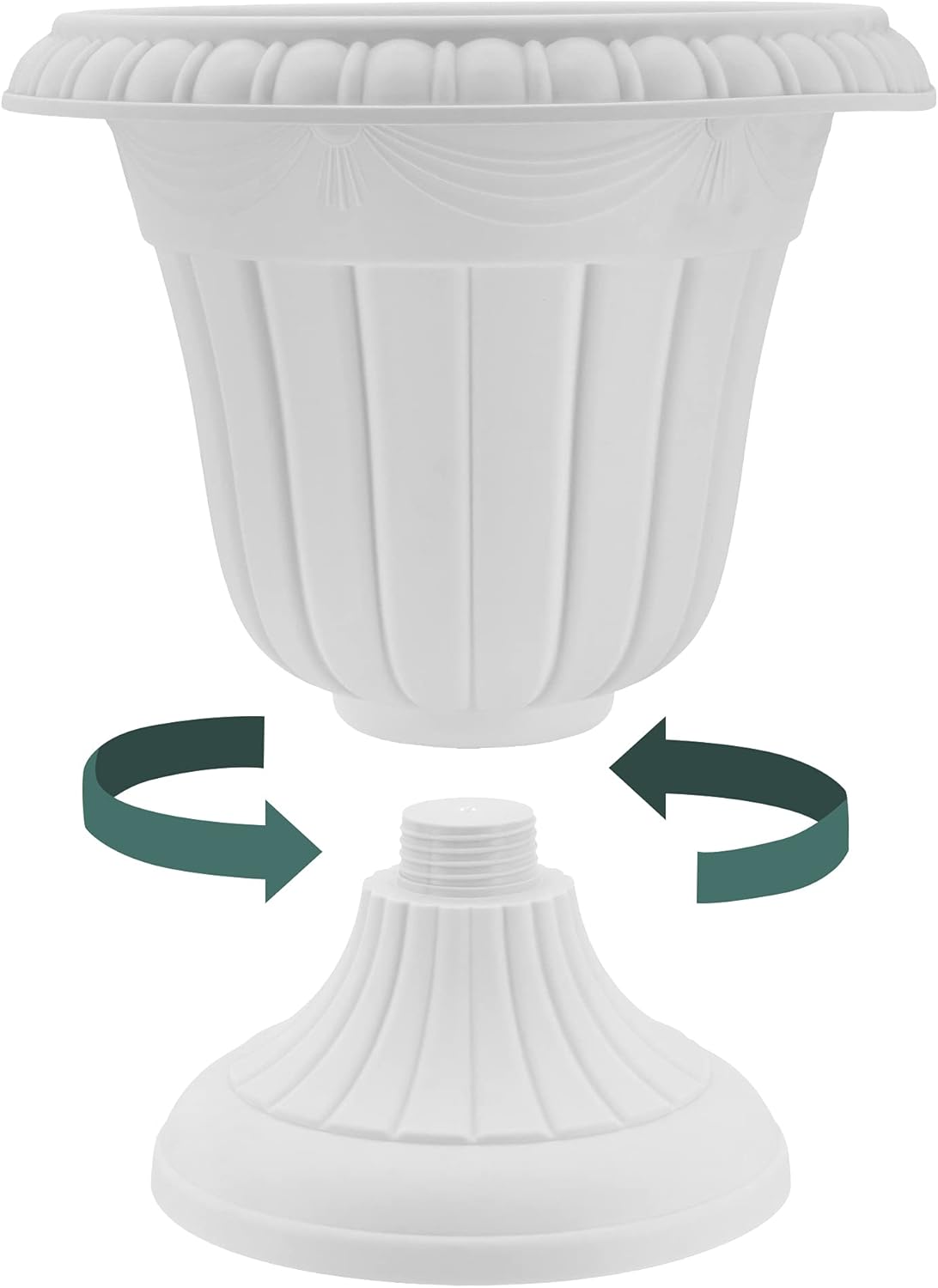 PL10WW Classic Traditional Plastic Urn Planter, 15" x 13", Whitewash
