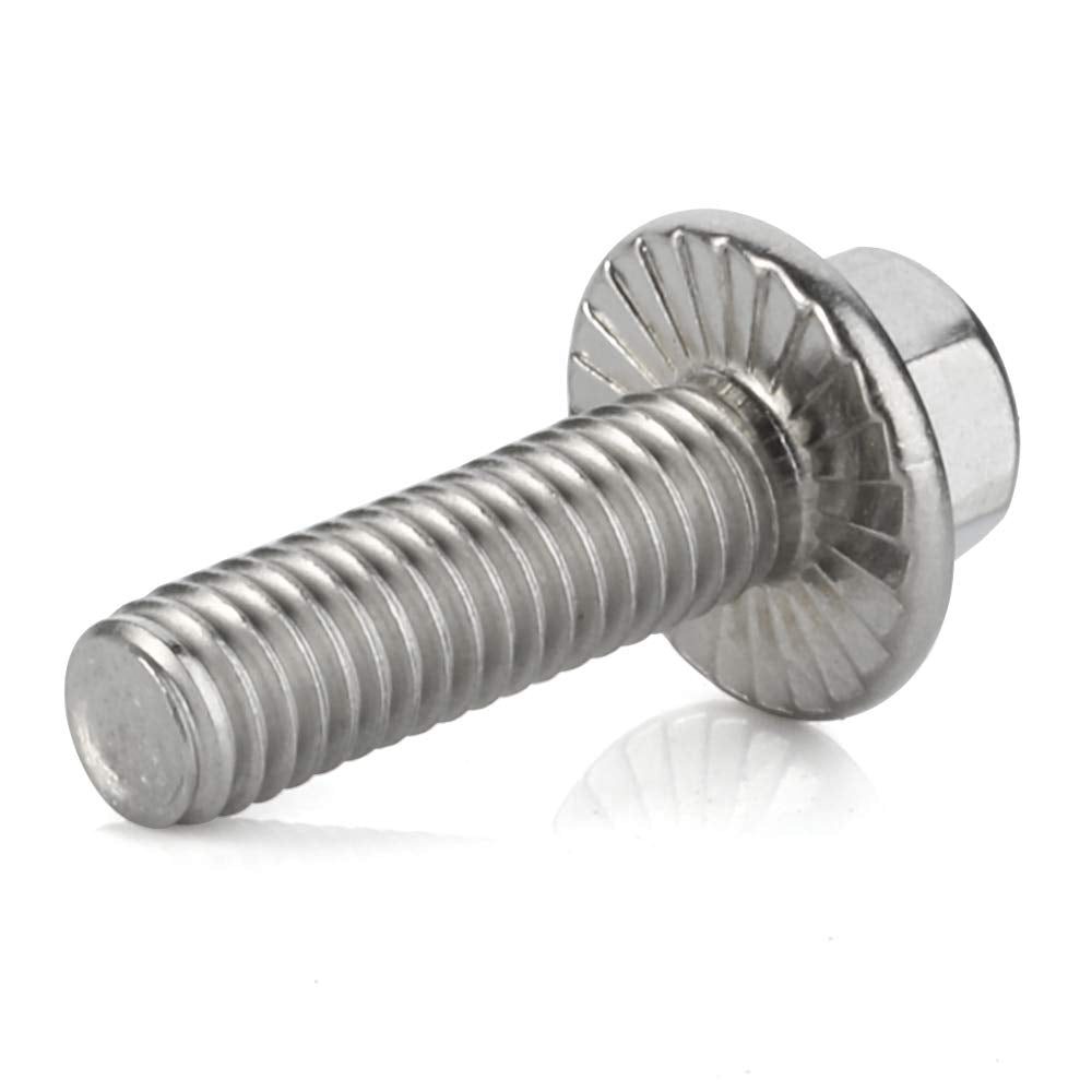 M6-1.0 x 45mm Flanged Hex Head Bolts Flange Hexagon Screws, Stainless Steel 18-8 (304), Plain Finish, 20 PCS