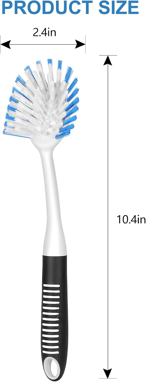 Dish Brush with Handle, 2 Pack Stiff Bristles Dish Scrubber with Built-in Scraper Dish Scrub Brushes for Cleaning