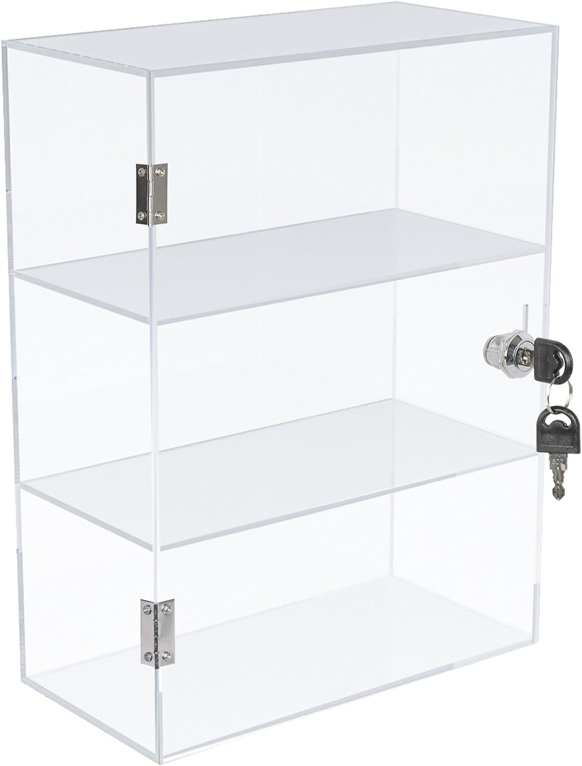 Acrylic Display Case with Lock, Collectibles Showcase Clear | Countertop Locking Display Cabinet with Shelves and