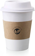 [50 pack] 12 oz Compostable Coffee Cups with Lids and Kraft Sleeves, Eco Friendly Disposable White Paper Cups Combo