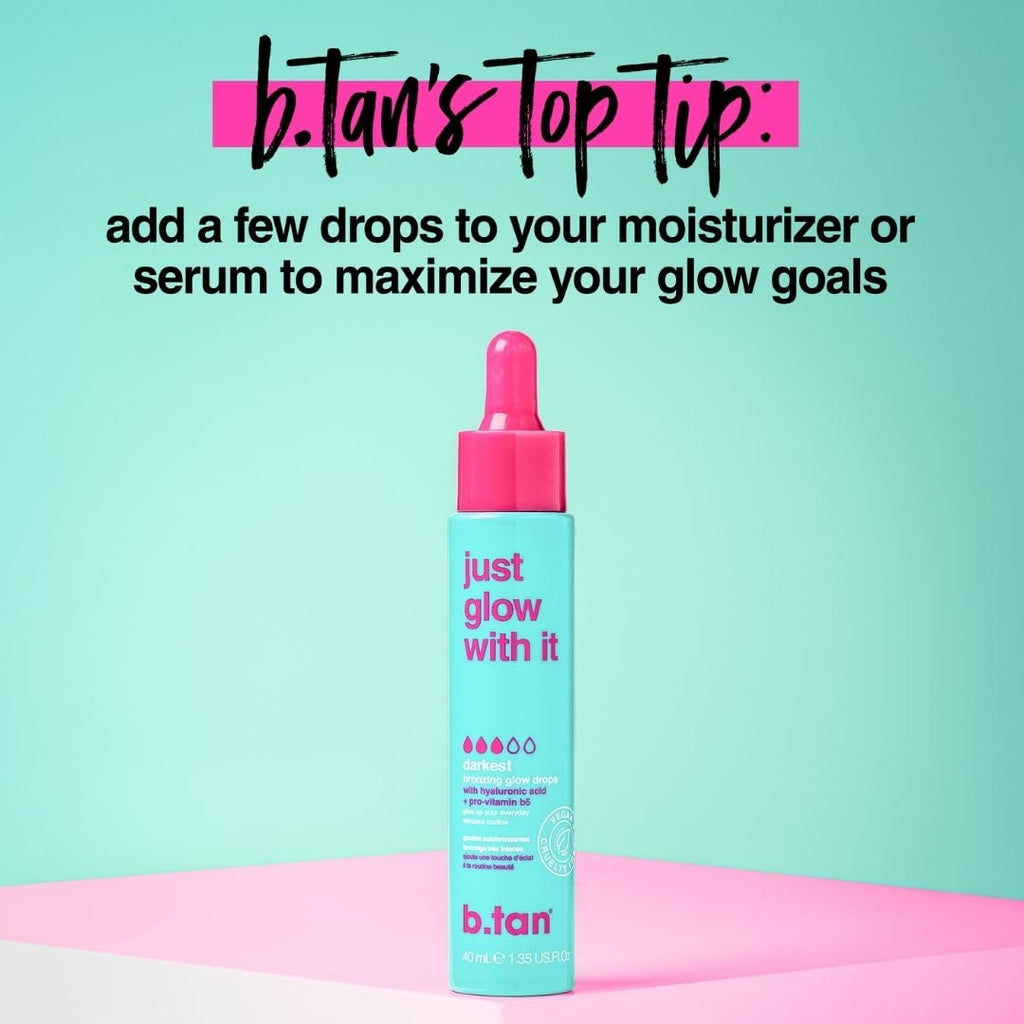 Dark Self Tanning Drops for Face & Body | Just Glow With It - Gradual Fake Tan Bronzing Serum Drop, Tanner Infused