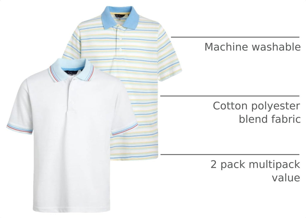 Boys Polo Shirt - 2 Pack Classic Fit Pique Polo - Collared Kids Boys Short Sleeve Uniform Shirts