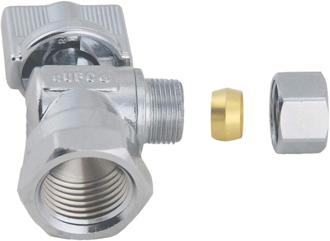 LD Valve -1/4 Turn Angle Stop Valve 1/2-in FIP Iron Pipe x 3/8-in OD Compression, Quarter Turn LF Brass Chrome Plated