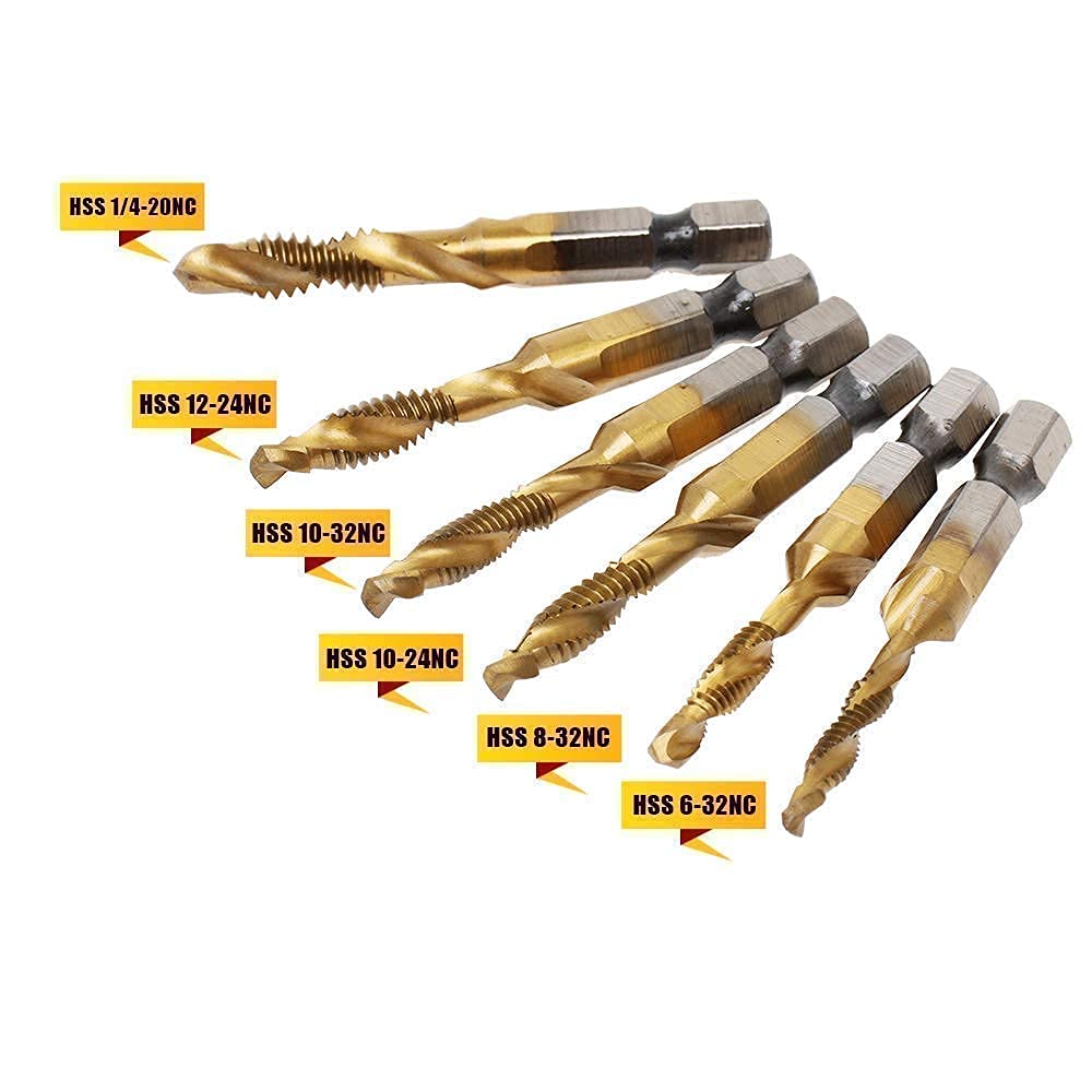 6 Pack Titanium Drill Tap Bit Set, SAE Combination Tap Bits