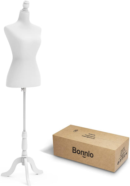 Female Dress Form Pinnable Mannequin Body Torso with Wooden Tripod Base Stand (White, 2-4)