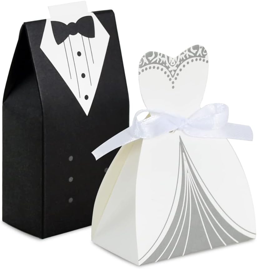 Wedding Favor Boxes - Small Bride and Groom Candy Boxes for Bridal Shower Decorations - 50pcs