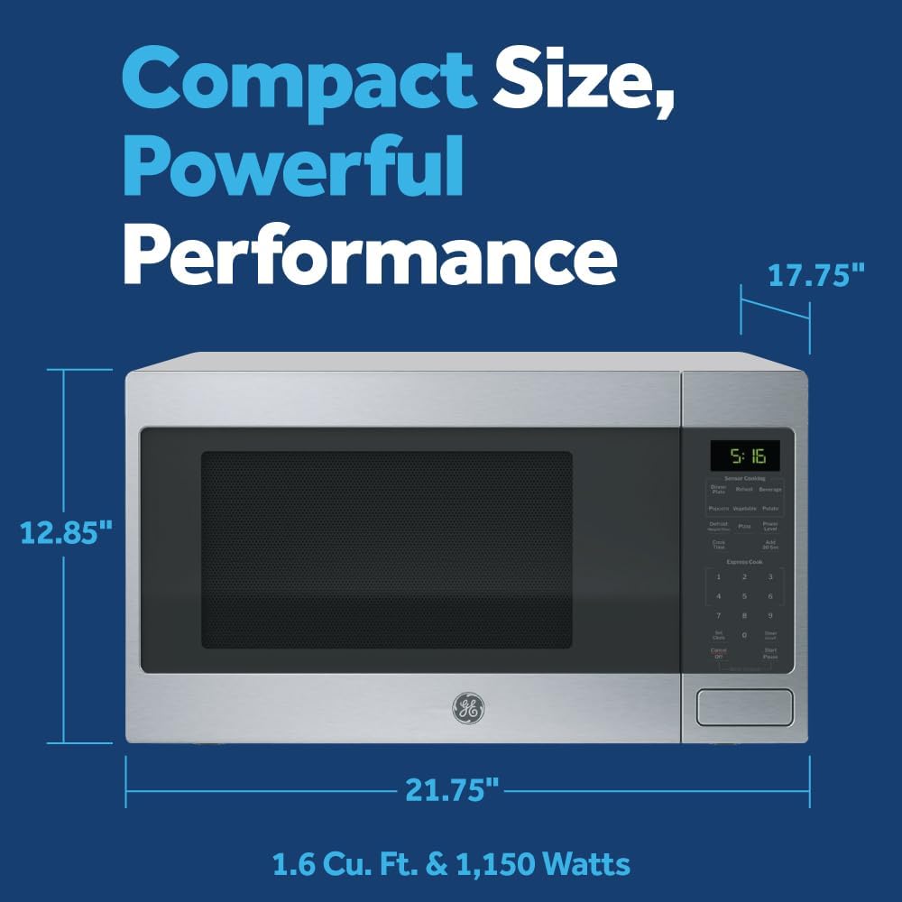 Countertop Microwave Oven, 1150 Watt, 1.6 Cu. Ft., Stainless Steel | 8 Convenience Cook Settings, One-Touch Controls