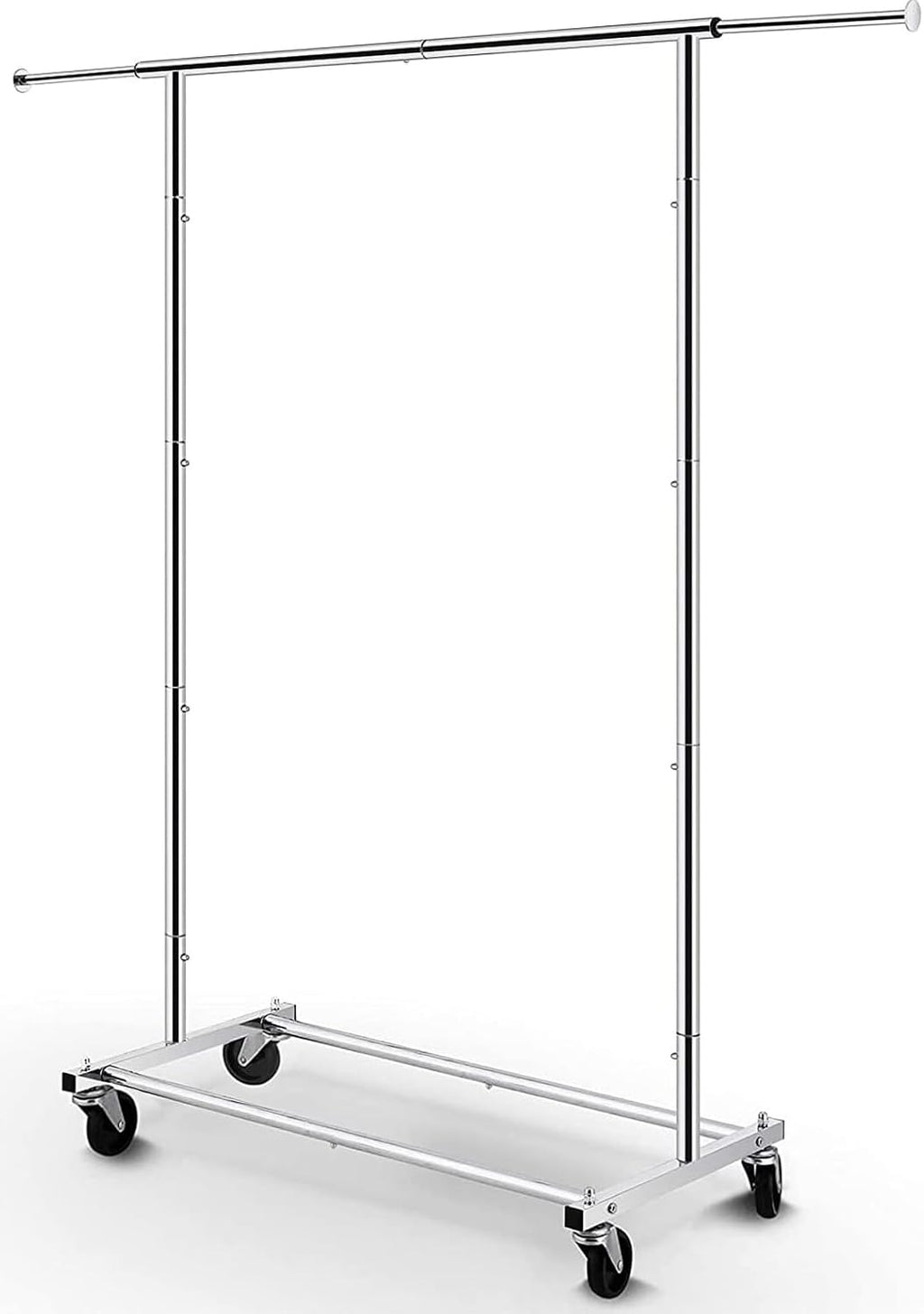 Clothing Garment Rack, Extendable Clothes Organizer, Chrome | Clothes Rack with Bottom Storage Shelf, 360° Wheels