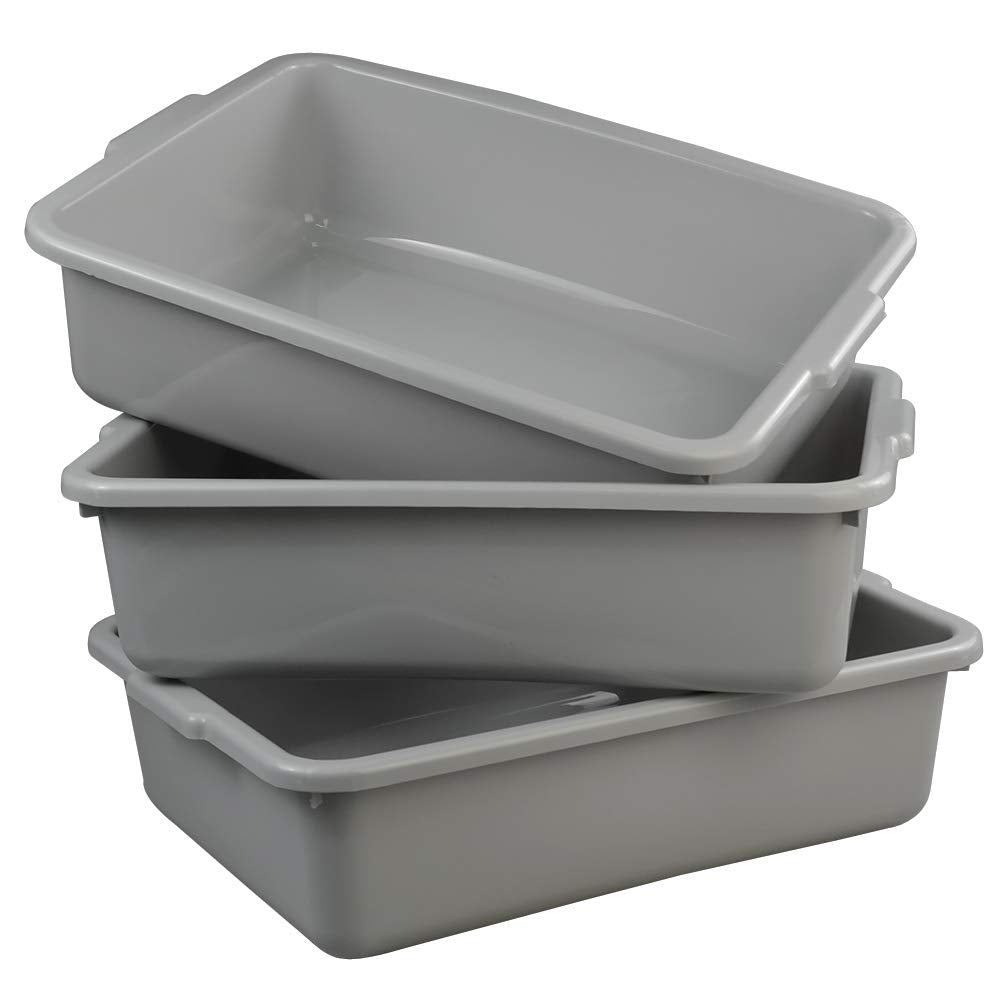 Plastic Dish Tubs, Commercial Bus Tote Box, 3-Pack(Grey, 13L)