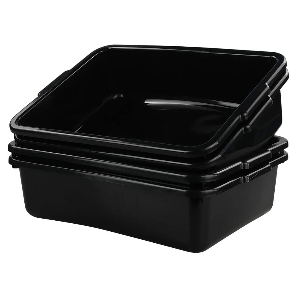 13 L Plastic Bus Box, Commercial Wash Basin Tote Box, 4-Pack, Black