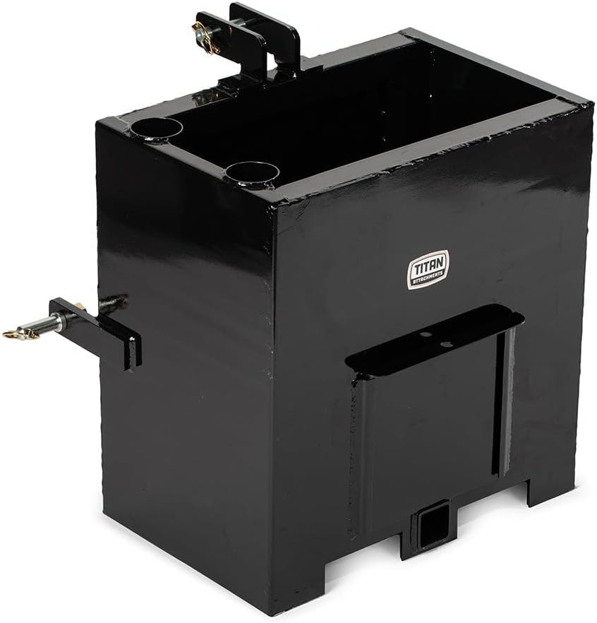 3 Point Black Ballast Box Fits Category 1 Tractor Attachment, Quick Hitch Compatible, 800lb Capacity, Tractor Ballast