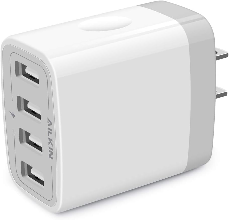 USB Charger Cube, Wall Charger Plug, AILKIN 4.8A 4-Muti Port USB Adapter Power Plug Charging Station Box Base
