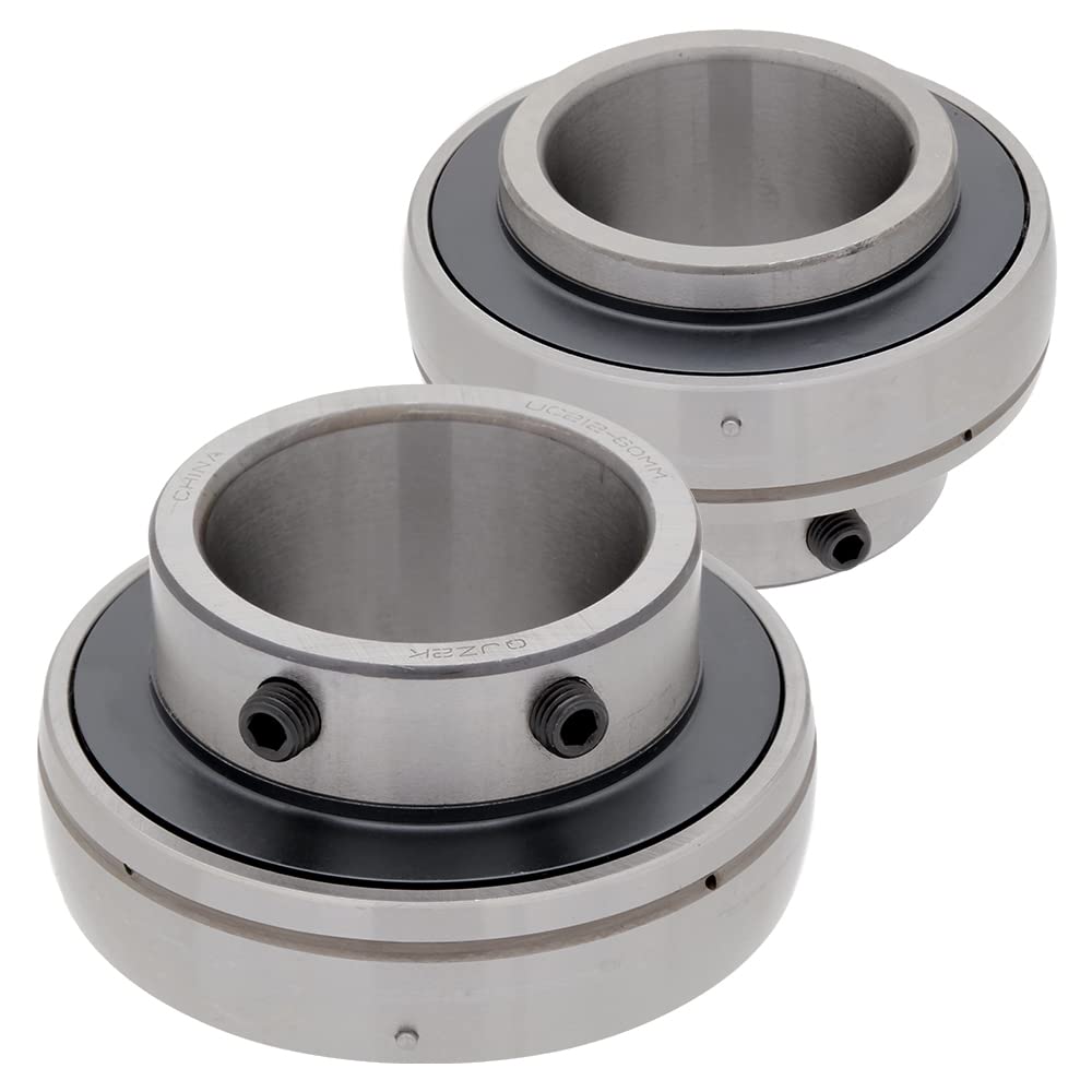 [2-Pack] UC212 - Insert Bearing - 2.362 in Bore - 4.331 in Outer Diameter - 2.563 in Width - 1.063 in Outer Ring Width, Set Screw Locking Collar, Double Sealing, Relubricable