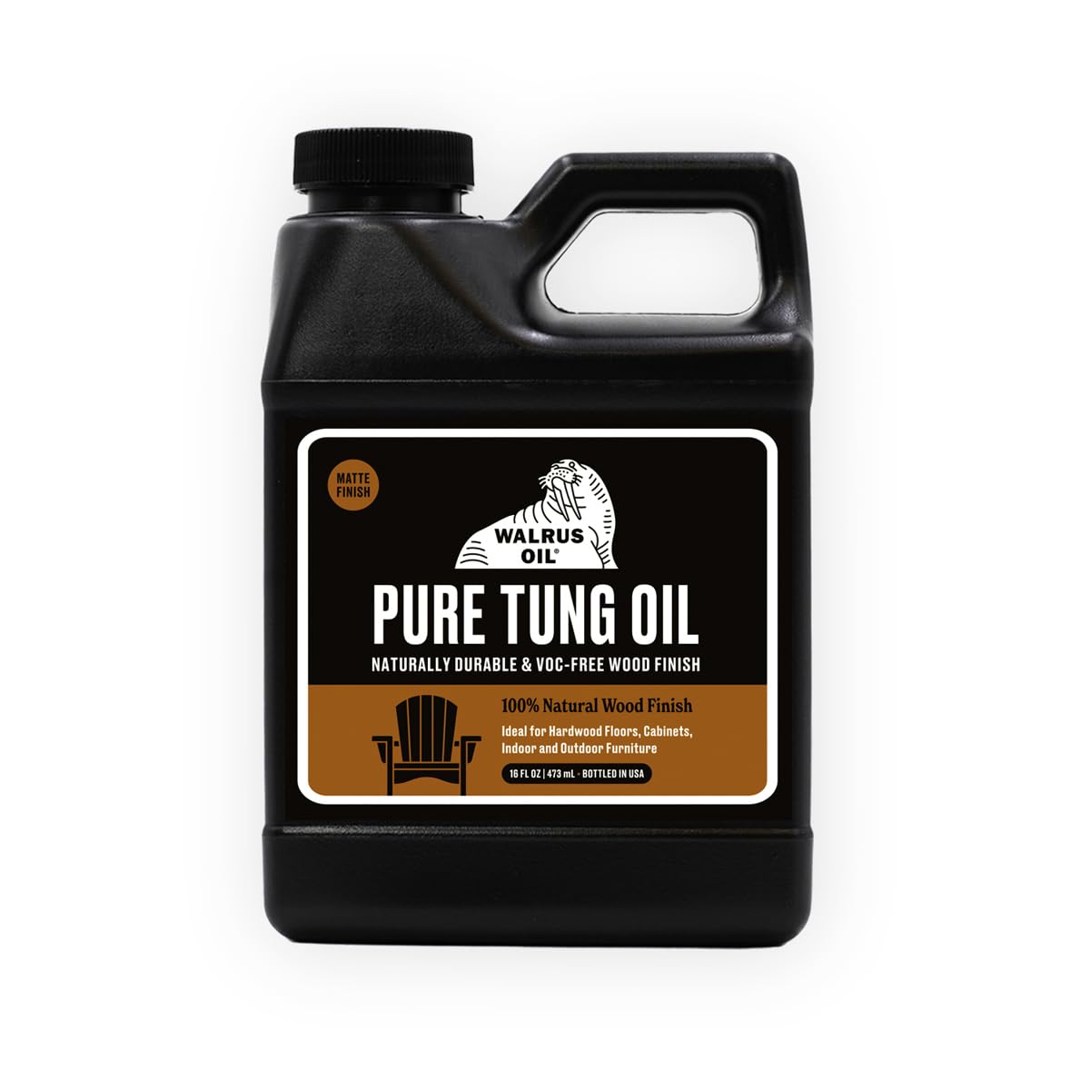 100% Pure Tung Oil, Wood Finish for Any Woodworking Project, Natural, Vegan, Food-Safe. 16oz Jug