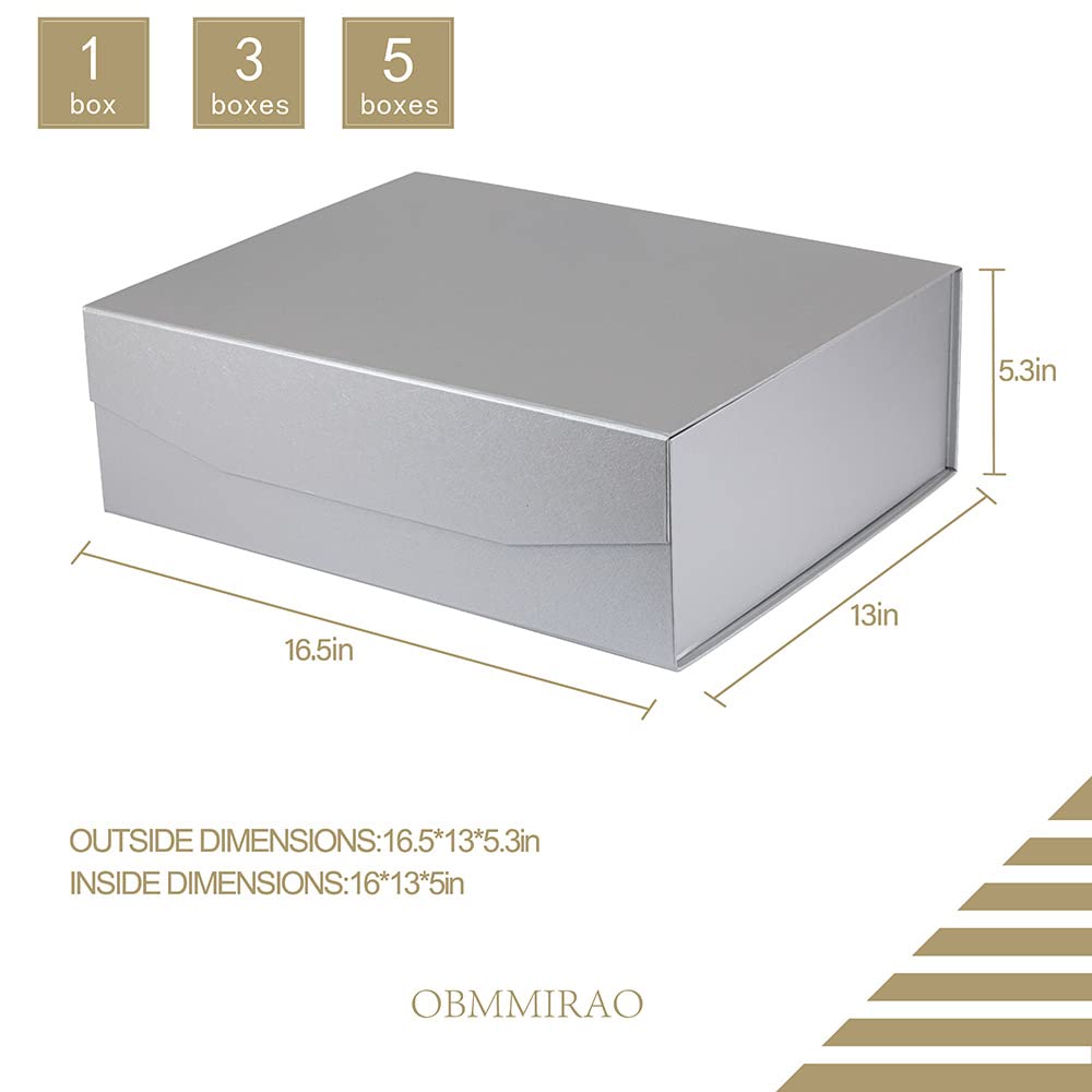 Silver Magnetic Extra Large Gift Box with Lid,16.5x13x5 Inch, 5Pcs