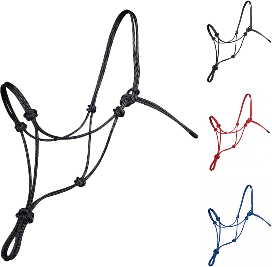 Rope Horse Halter, Braided Training Halter with Hand-Knotted Design, Multiple Sizes for Yearling, Small, Mule &