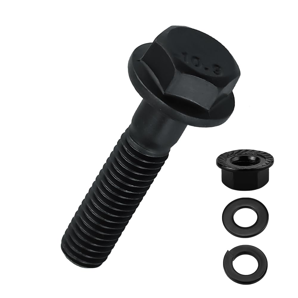 10 Sets M10 x 40mm Flange Hex Bolt + Nut + Flat & Lock Washer Black 10.9