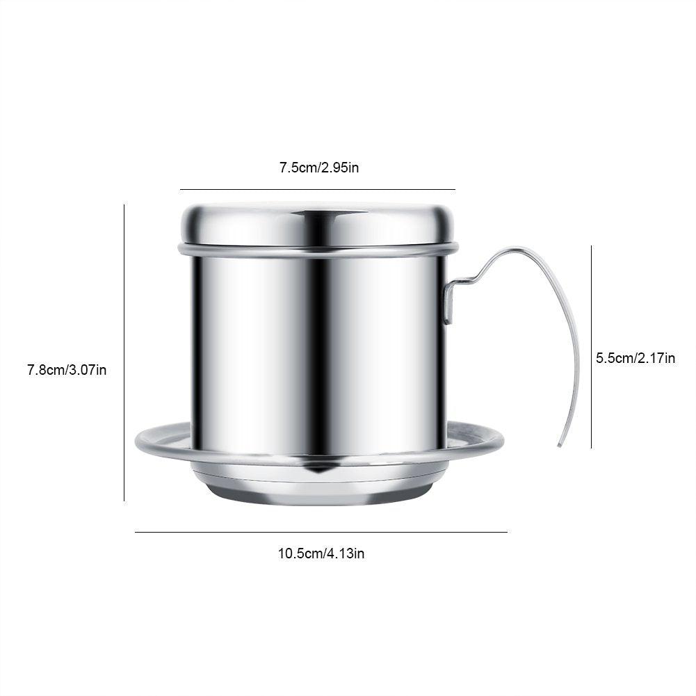 Traditional Vietnamese Coffee Filter Stainless Steel Dripper Maker Reusable for Home Office Travel(Silver)