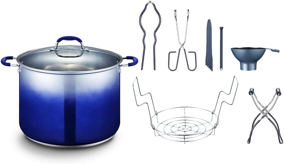 20 Quart Stainless Steel Canning Pot Set. Includes Canning Rack, Tongs, Jar Lifter, Funnel, Wrench, Lid Lifter