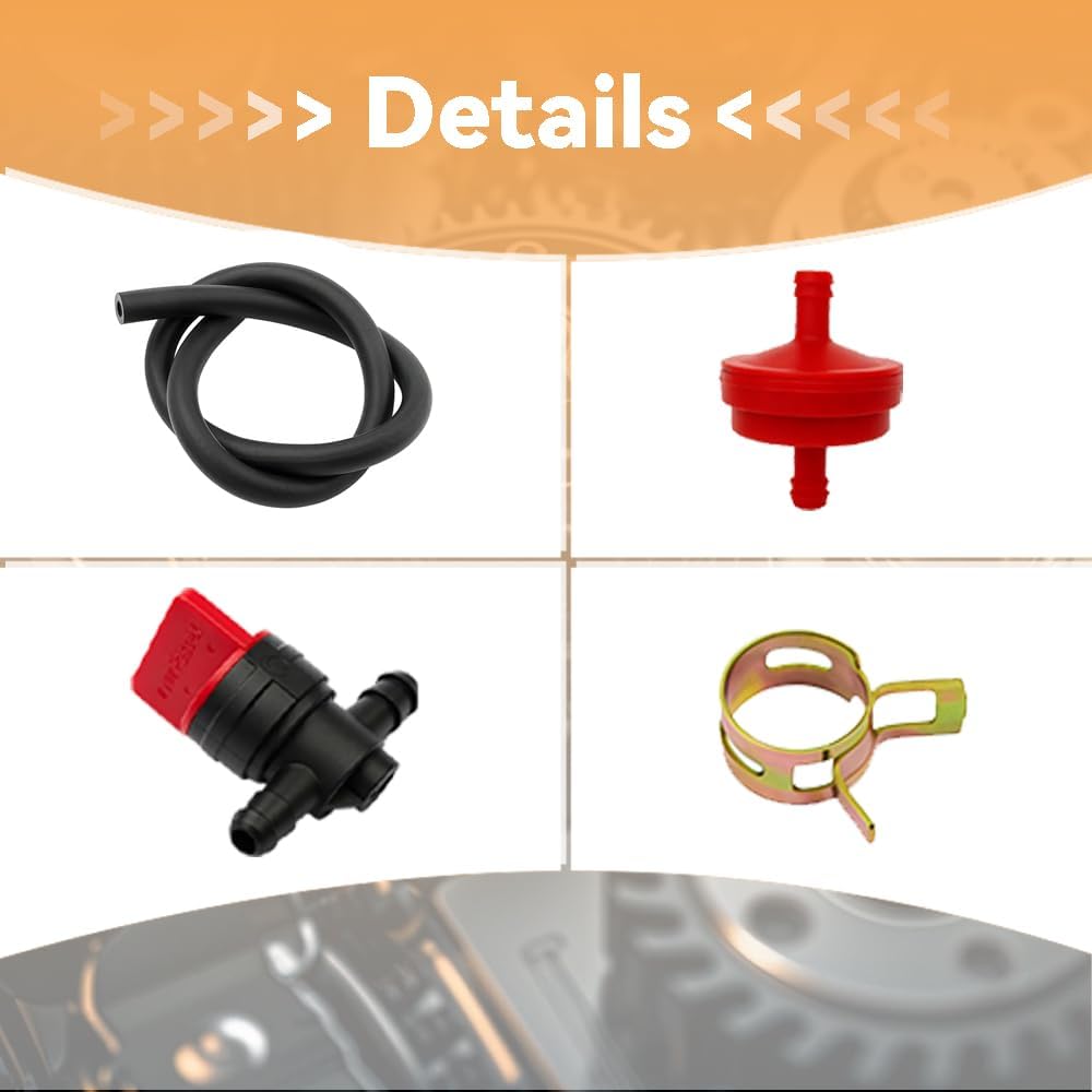1/4 Fuel Line Hose Kit Compatible with Briggs and Stratton MTD Craftsman Troy Bilt Cub Cadet with Gas Clamps Valve & Filters 6.6 FT