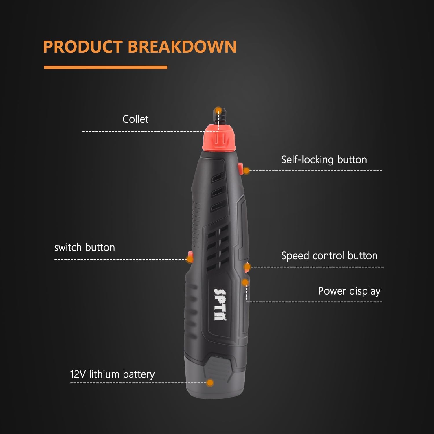Cordless Rotary Tool, SPTA Powerful Mini Detail Polisher Kit, 36Pcs 12V Li-ion Battery 5,000-25,000 RPM Micro Auto