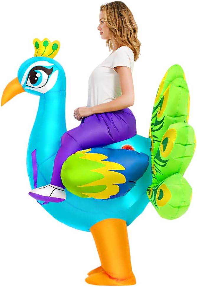 Inflatable Costume for Adult,Peacock Halloween Costumes Air Blow up Costumes for Women Girls, Funny Ride on Peacock